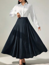 Modely Women Long Solid Color Pleated Elegant Office Skirt